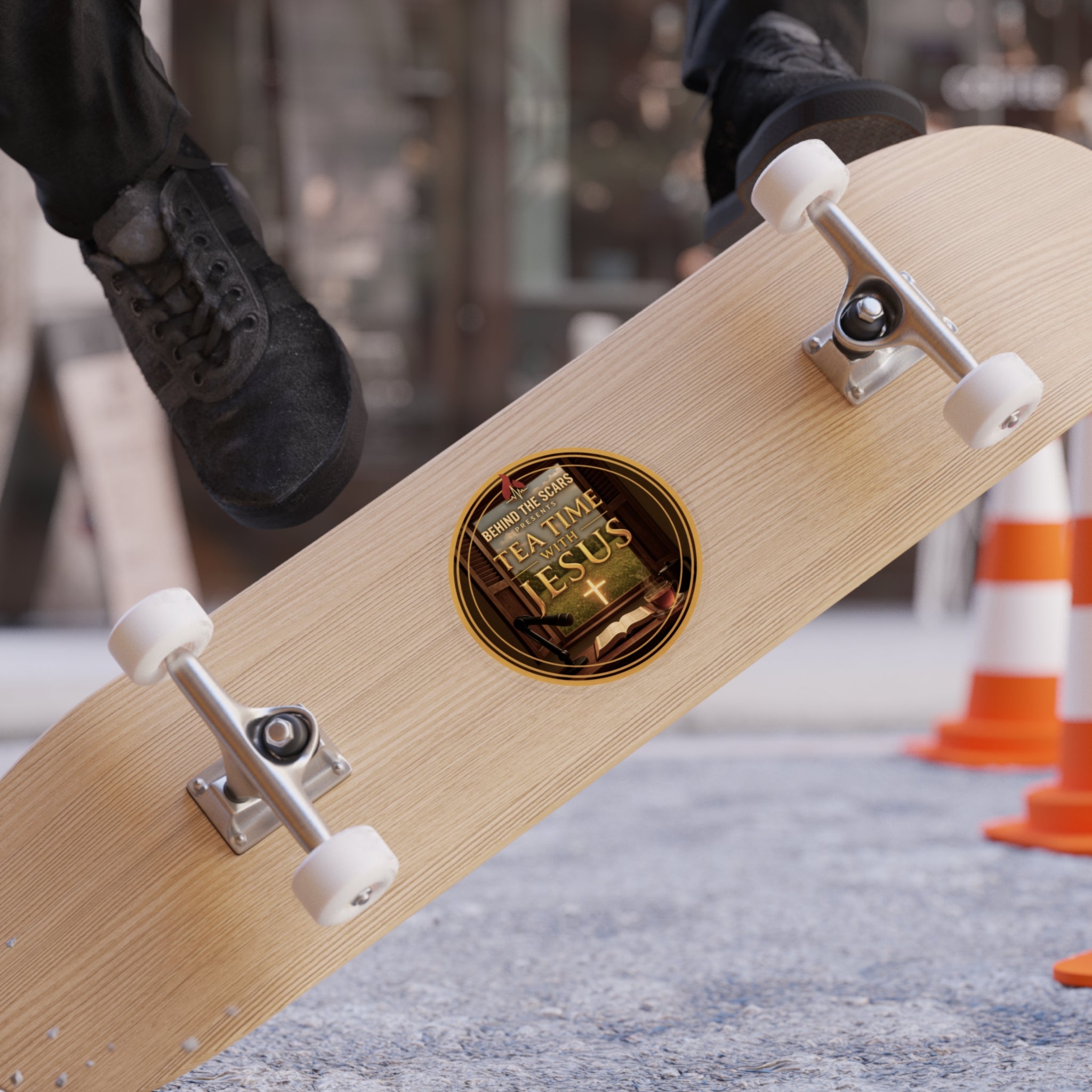 Round Transparent Sticker – "Tea Time with Jesus" Decal