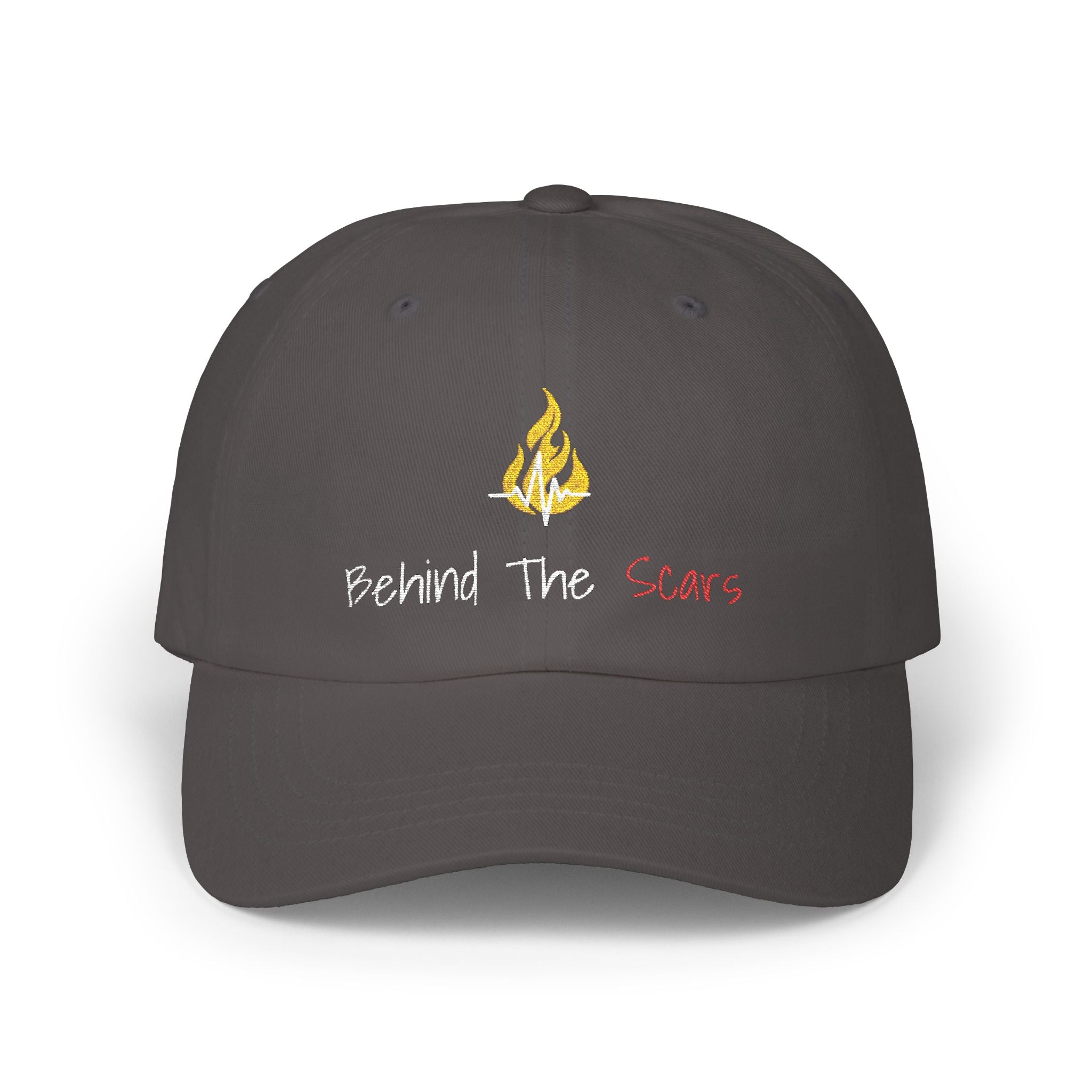 Embroided White Text 'Behind The Scars' Dad Cap