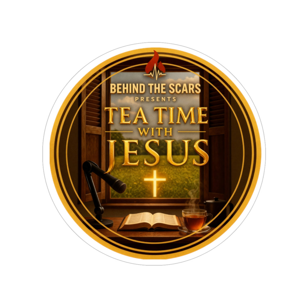 Round Transparent Sticker – "Tea Time with Jesus" Decal