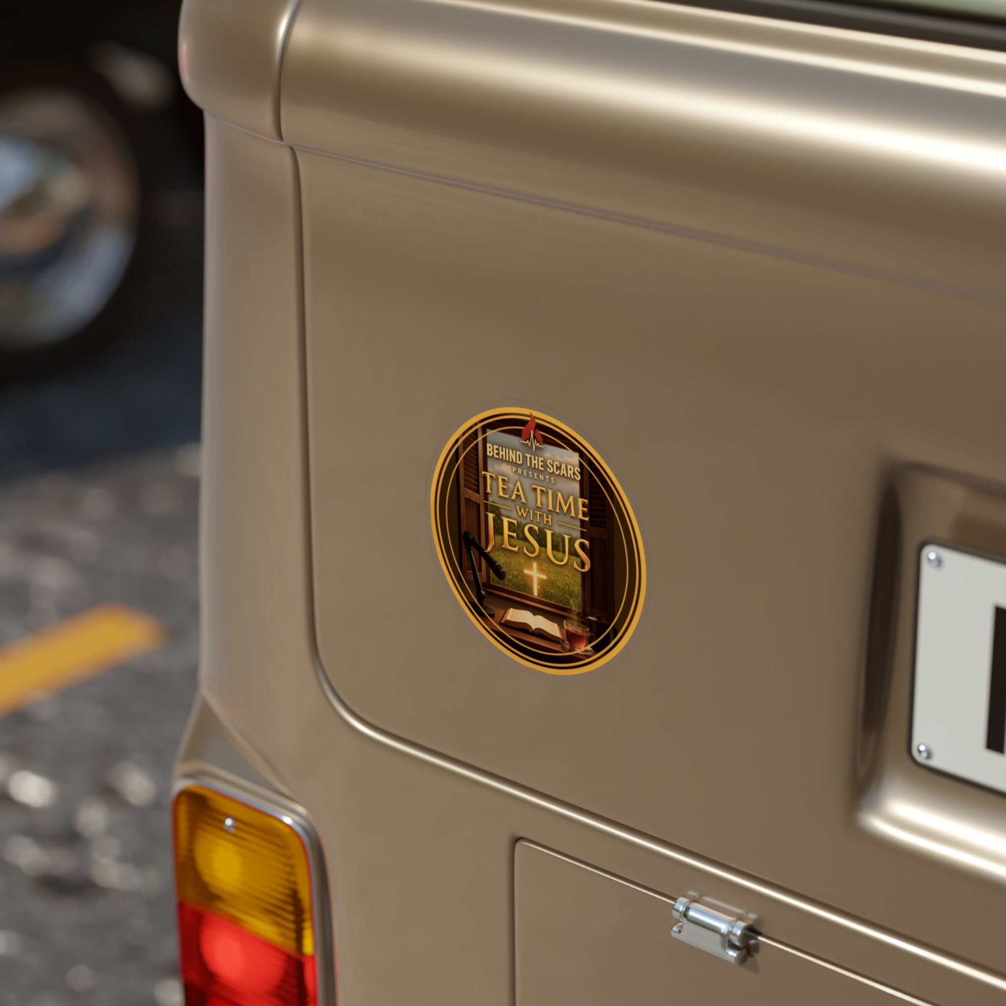 Round Transparent Sticker – "Tea Time with Jesus" Decal