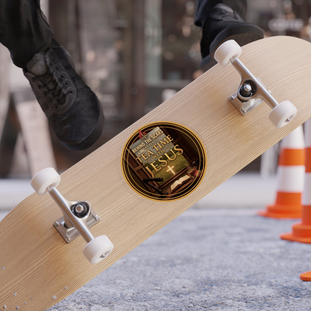 Round Transparent Sticker – "Tea Time with Jesus" Decal