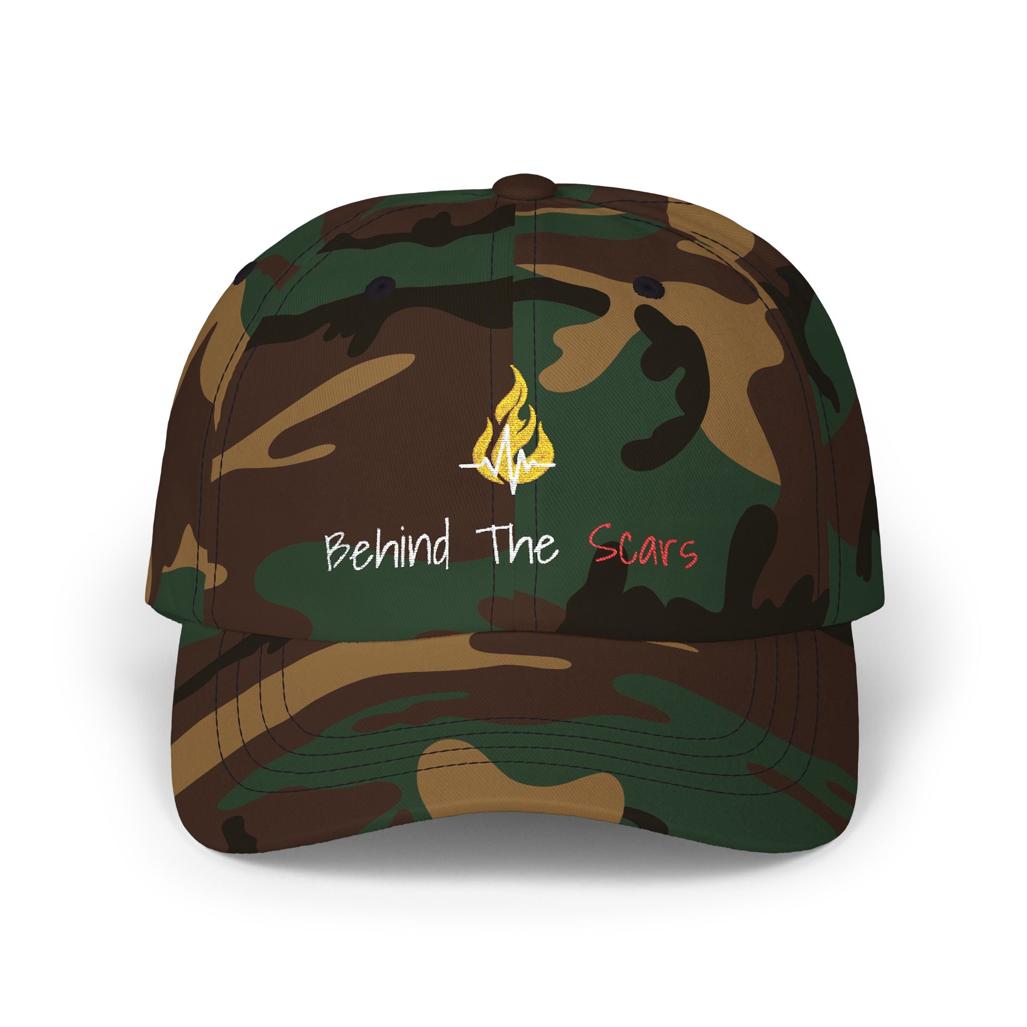 Embroided White Text 'Behind The Scars' Dad Cap