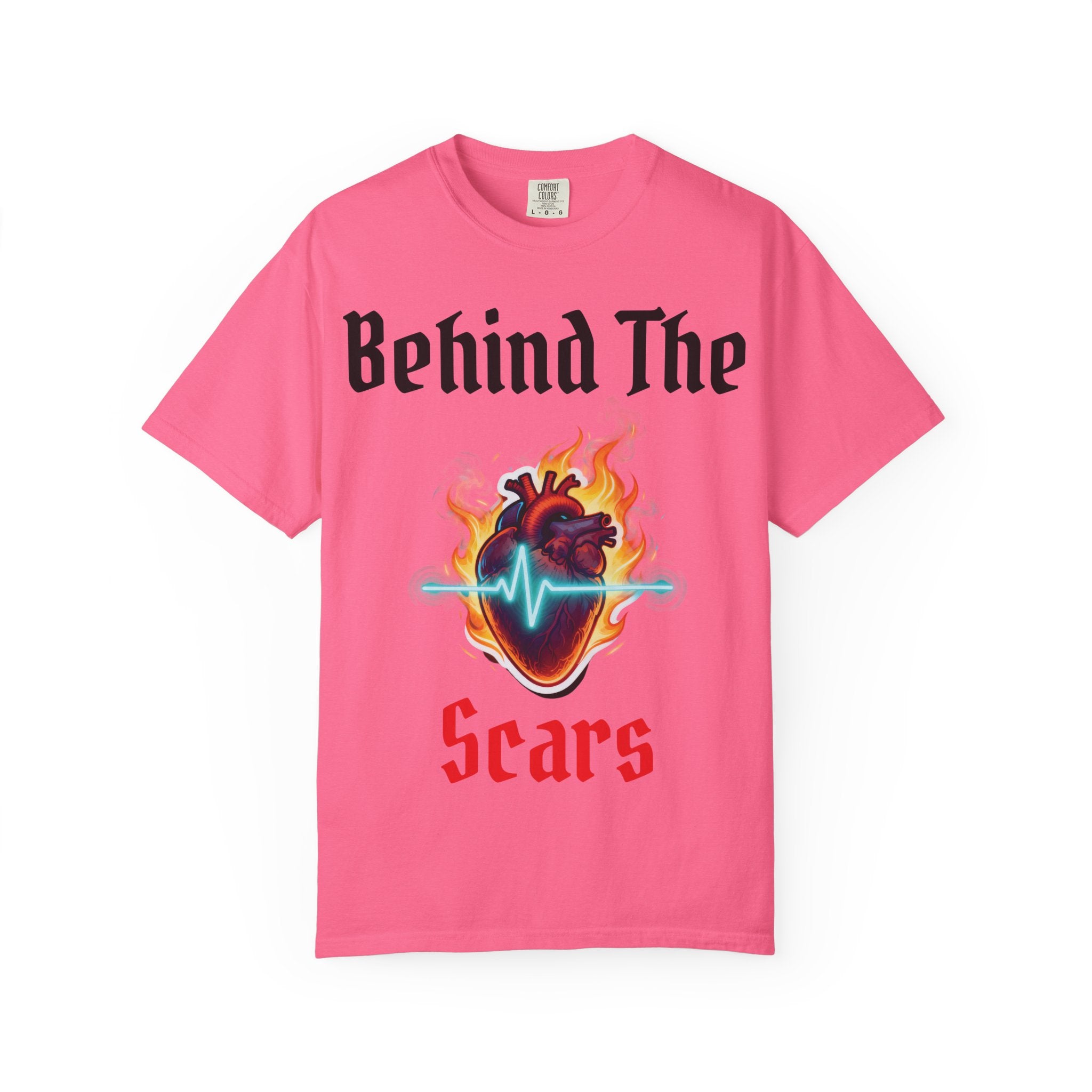 Graphic T-Shirt — "Behind The Scars" Flaming Heart Design