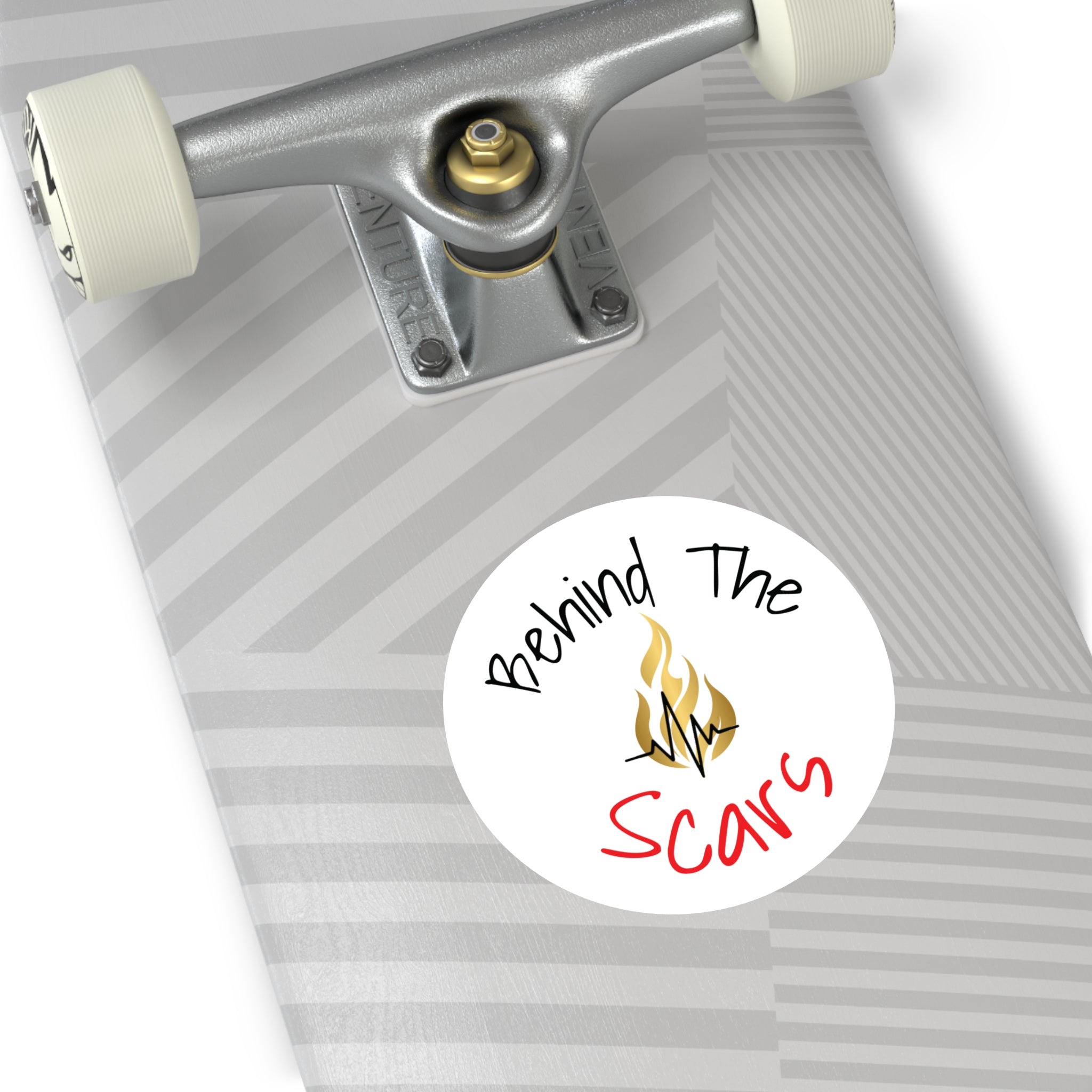 Round Sticker — "Behind The Scars" Flame Heart