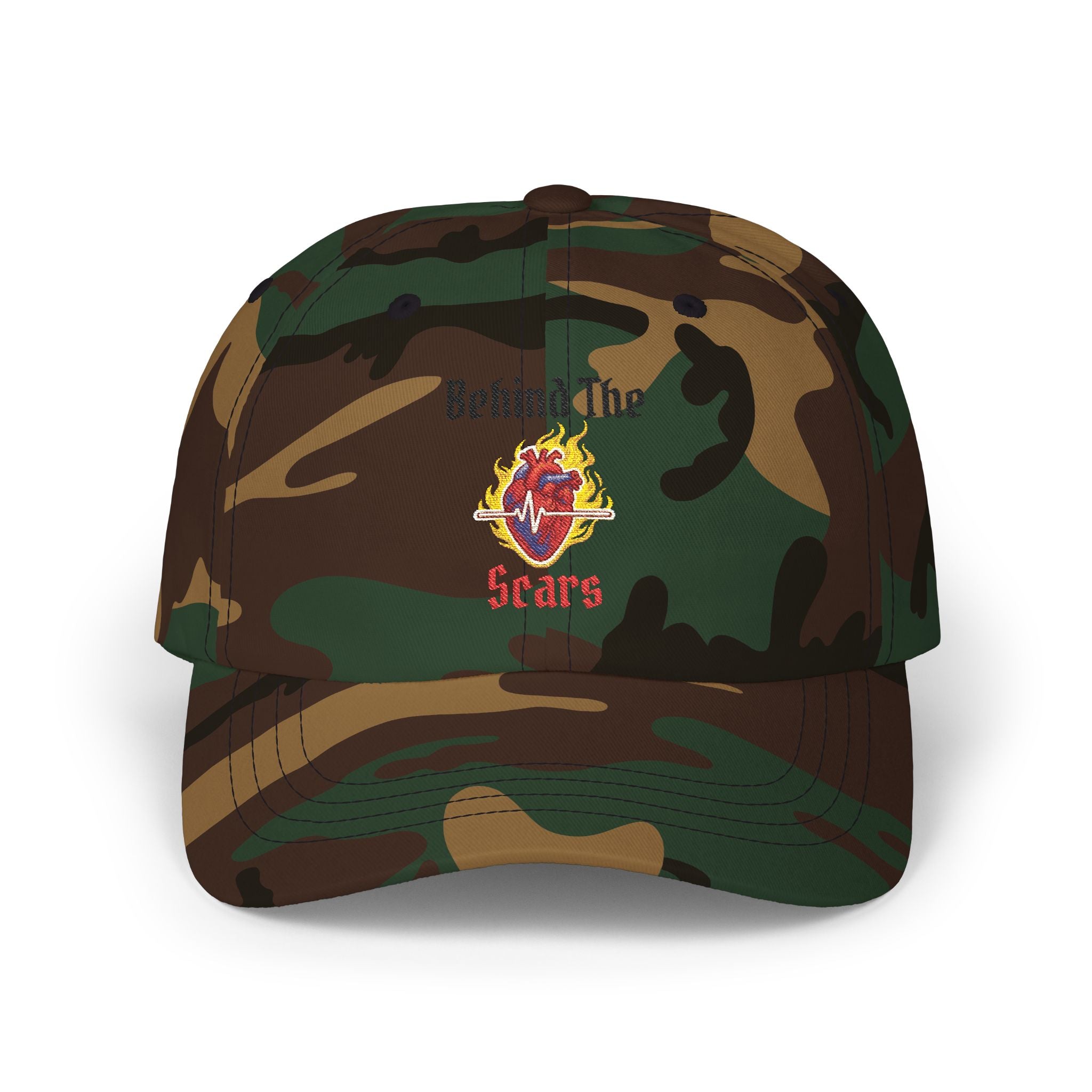 Behind The Scars Flaming Heart Embroidered Dad Cap