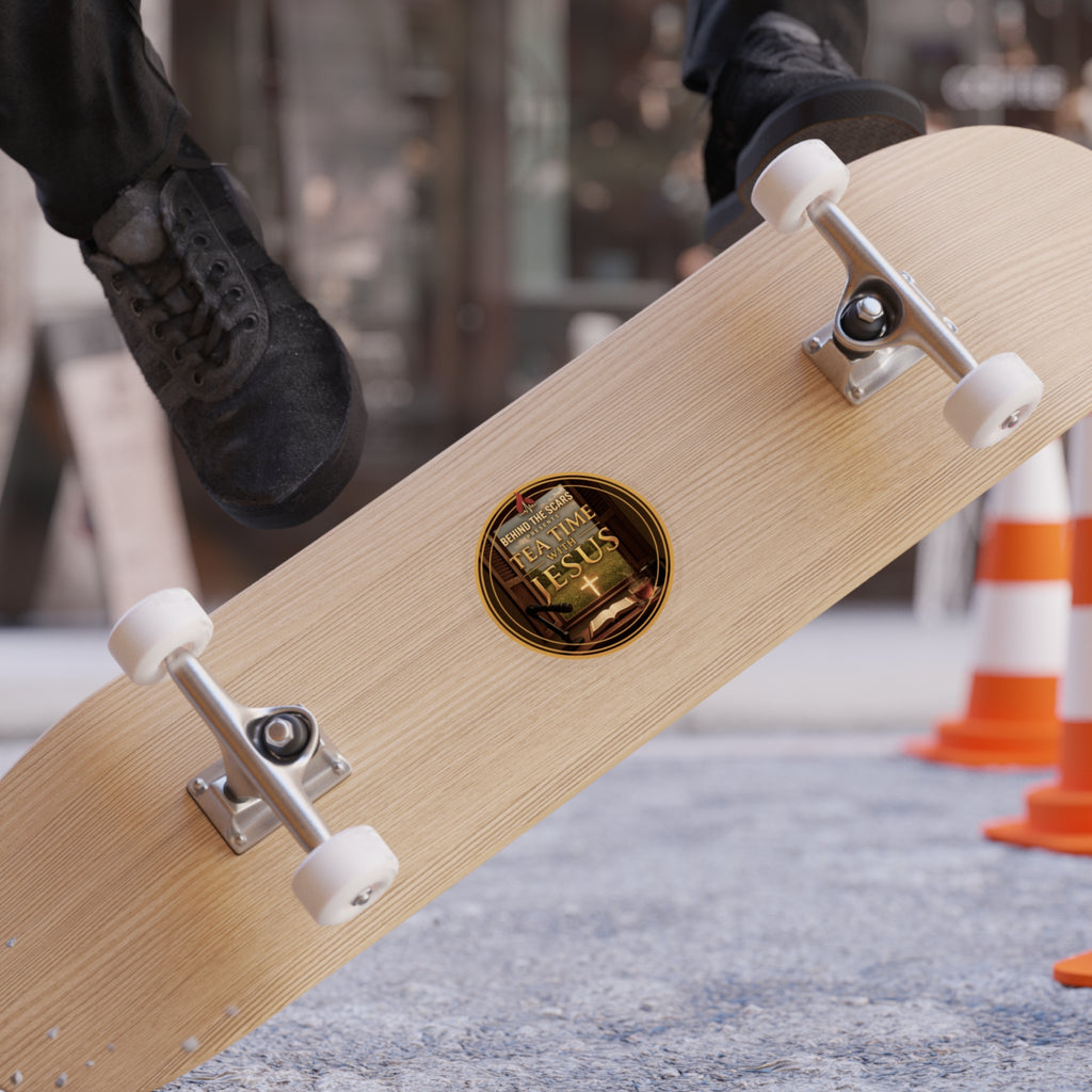 Round Transparent Sticker – "Tea Time with Jesus" Decal