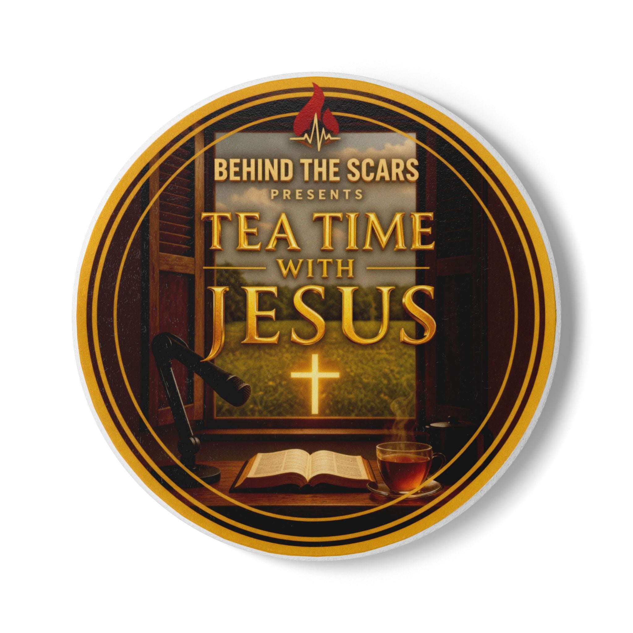 Ceramic Coaster — “Tea Time with Jesus” Drink Coaster