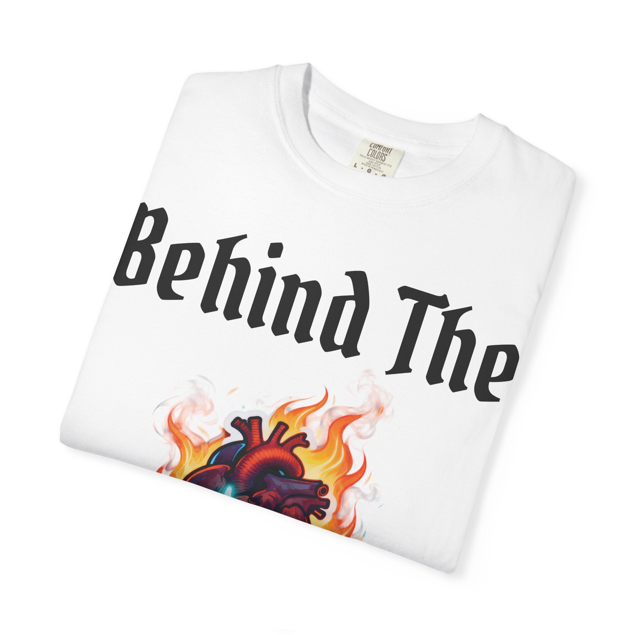 Graphic T-Shirt — "Behind The Scars" Flaming Heart Design