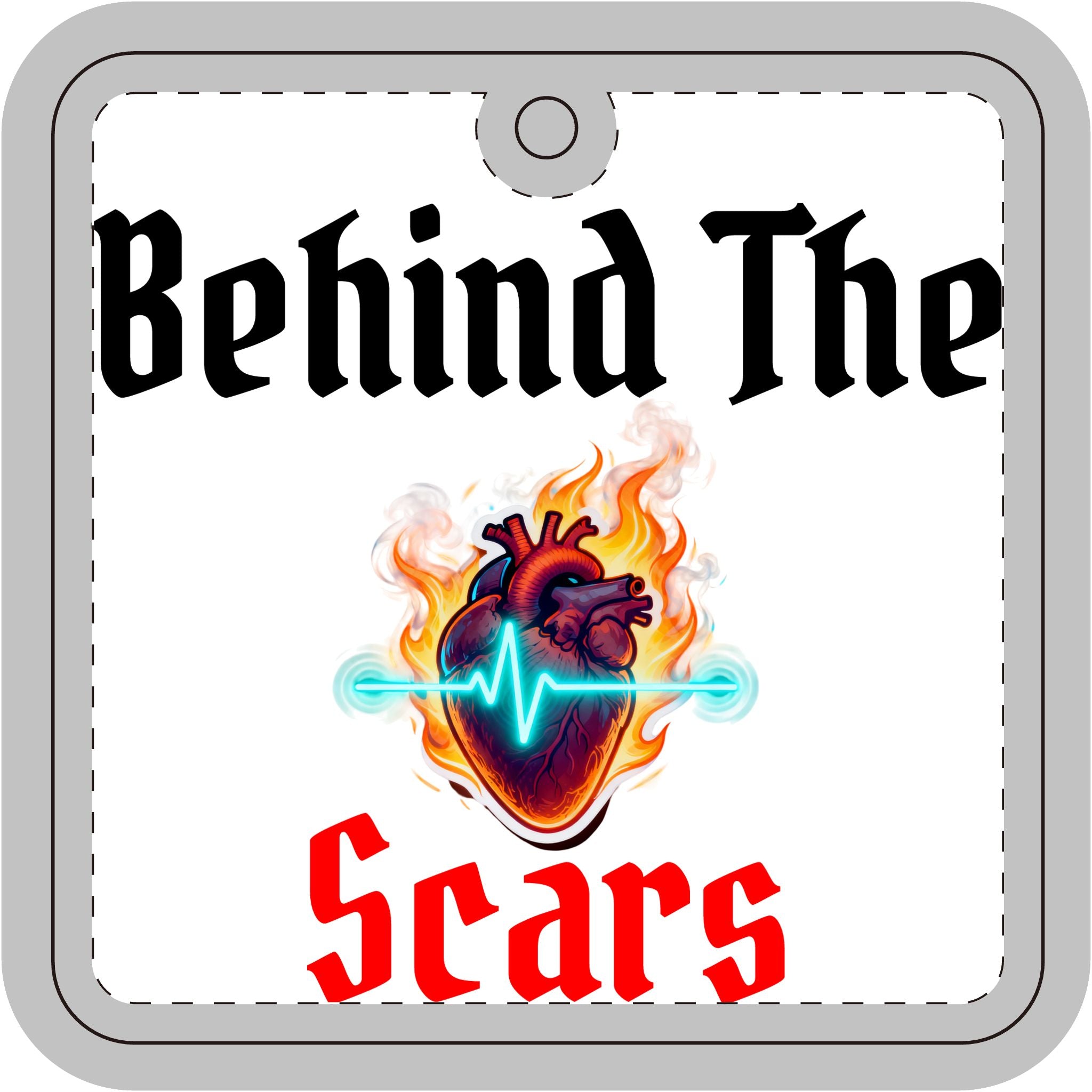 Square Keychain — "Behind The Scars" Heartbeat Design