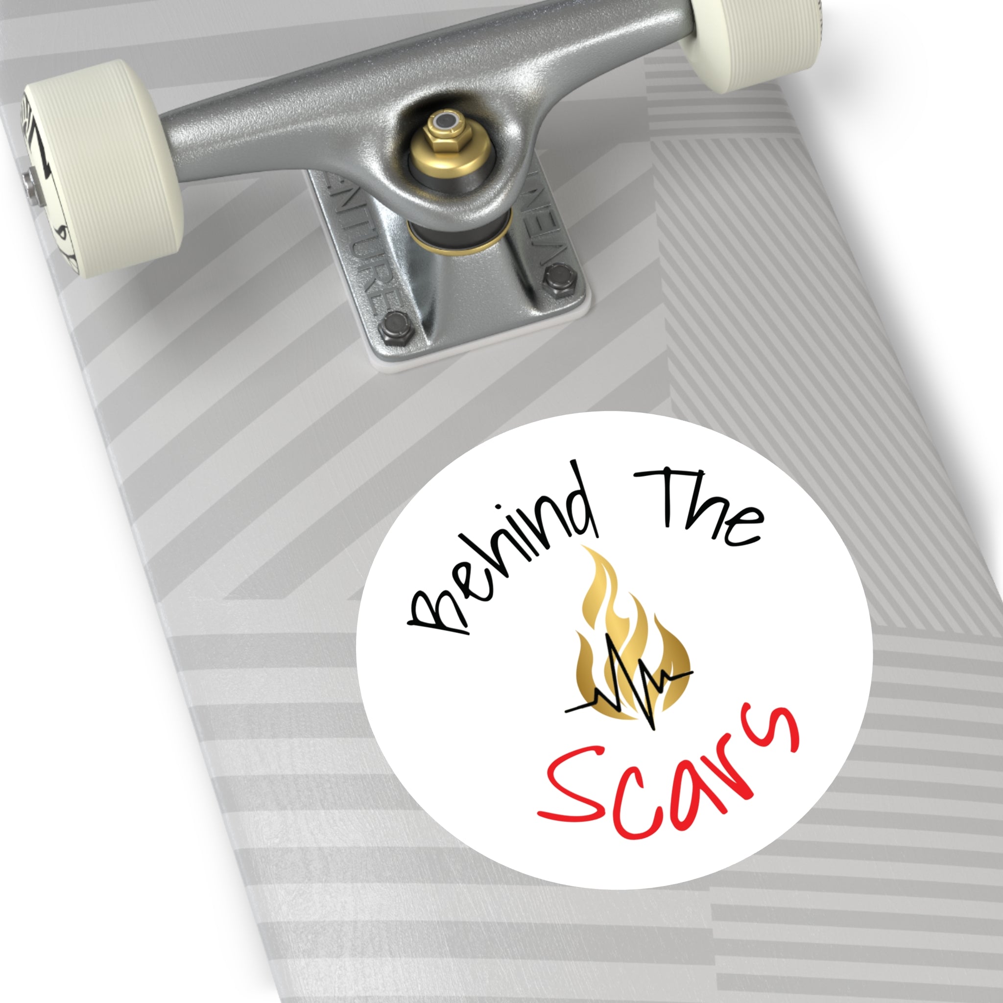 Round Sticker — "Behind The Scars" Flame Heart