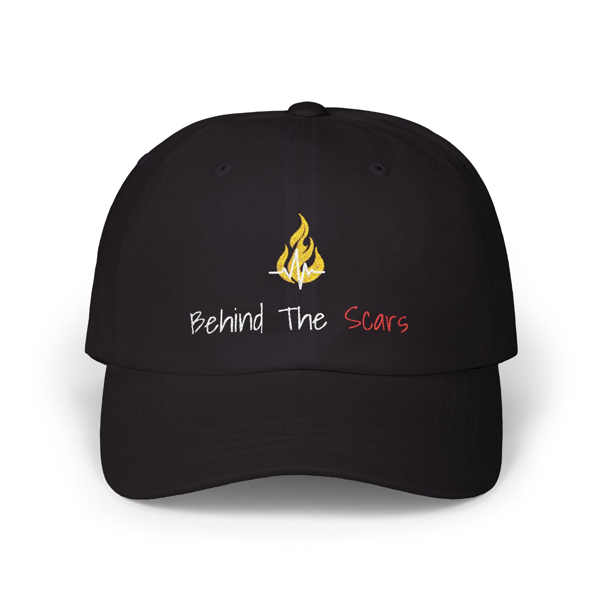 Embroided White Text 'Behind The Scars' Dad Cap