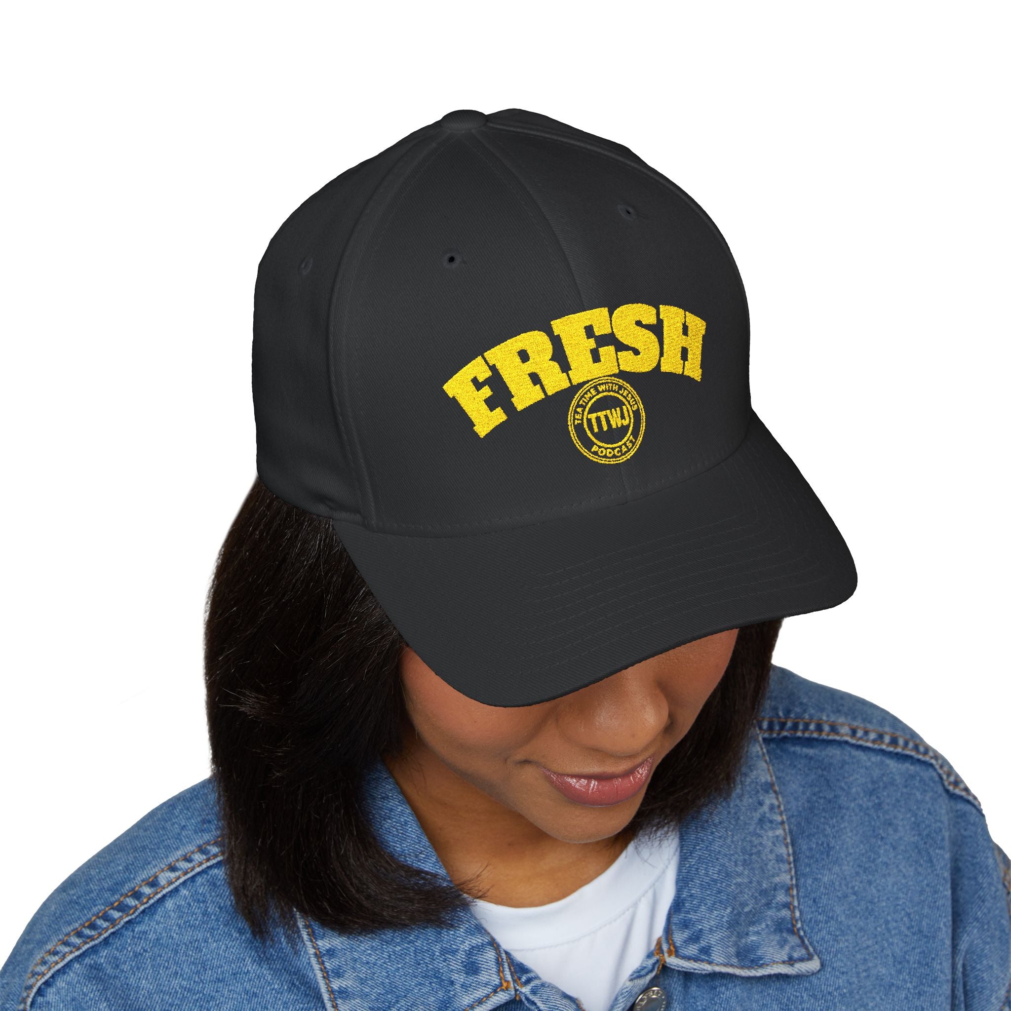 Fresh Embroidered Baseball Cap — Yellow 'FRESH' Design