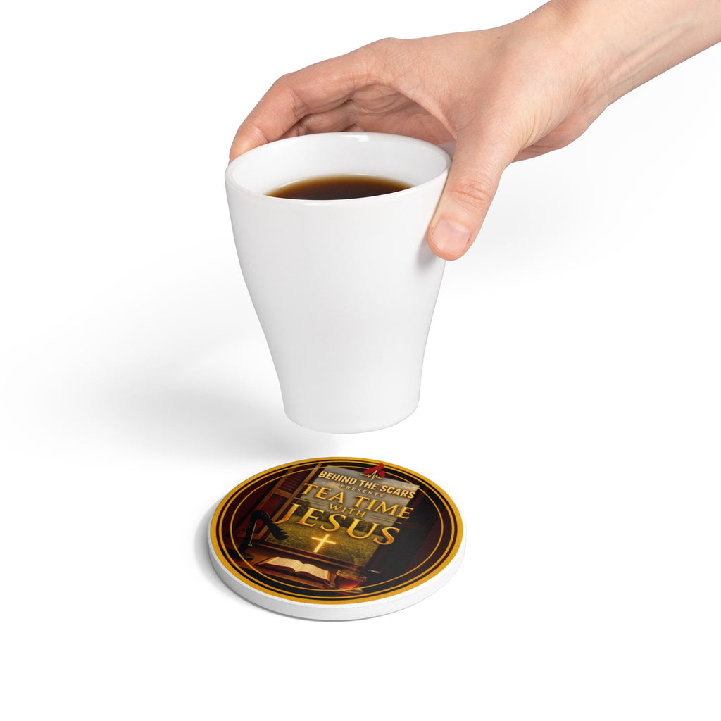 Ceramic Coaster — “Tea Time with Jesus” Drink Coaster