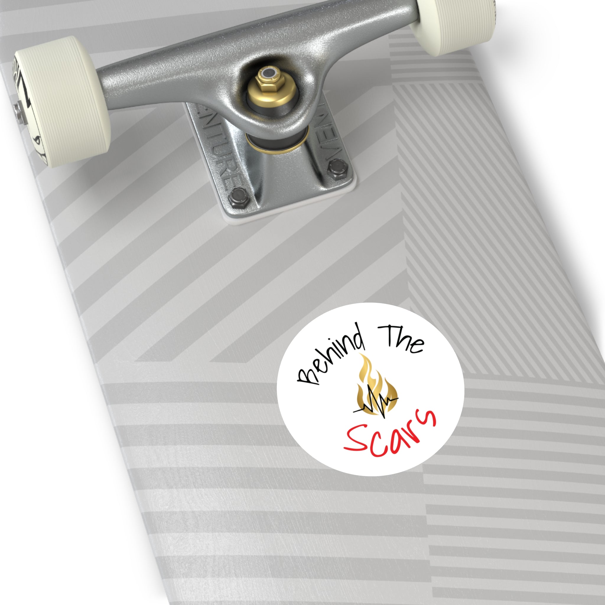 Round Sticker — "Behind The Scars" Flame Heart